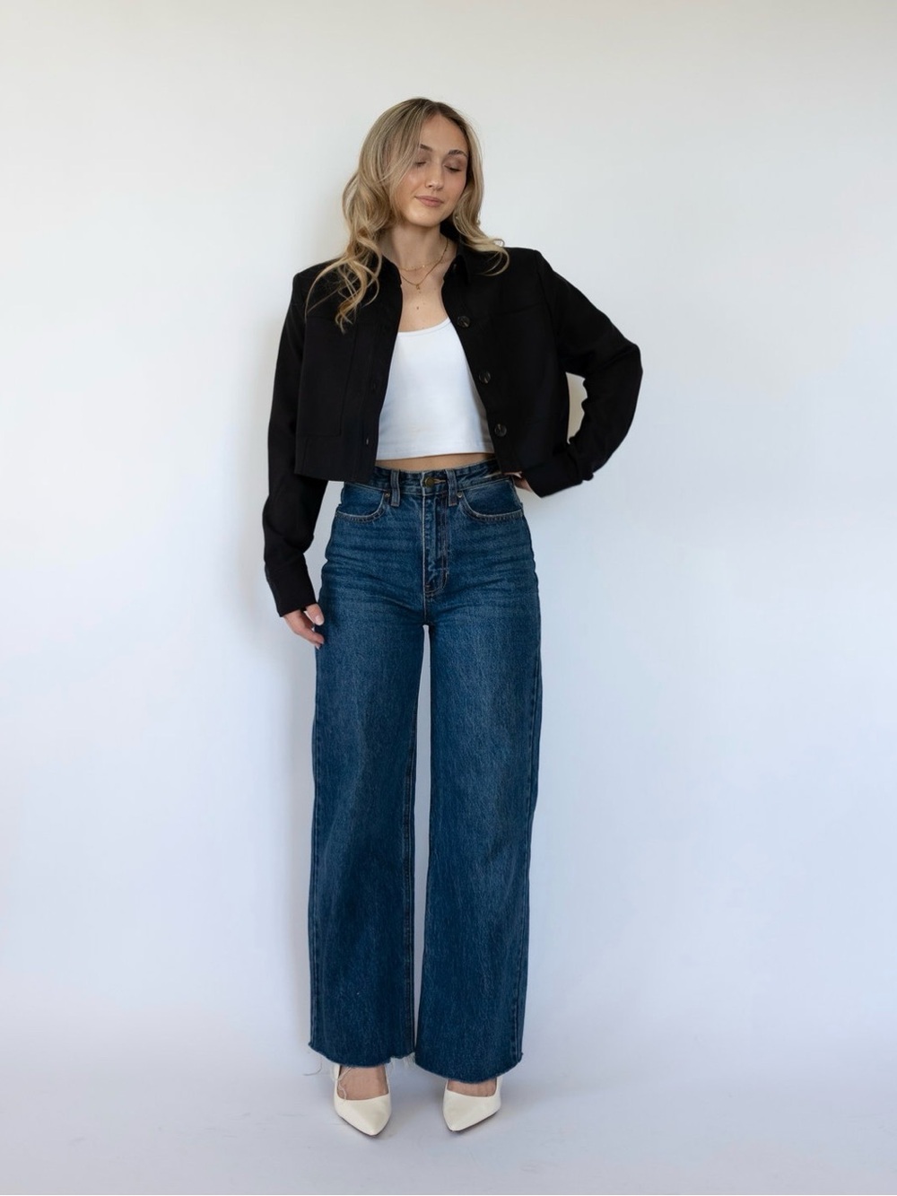 Kamryn Solid Double Pocket Cropped Jacket
